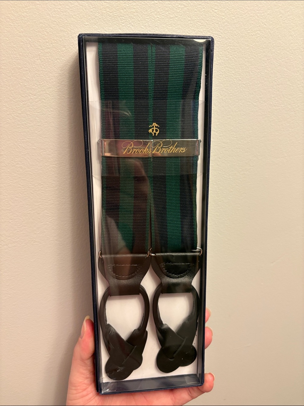 NWT Brooks Brothers Green and Black Striped Suspenders